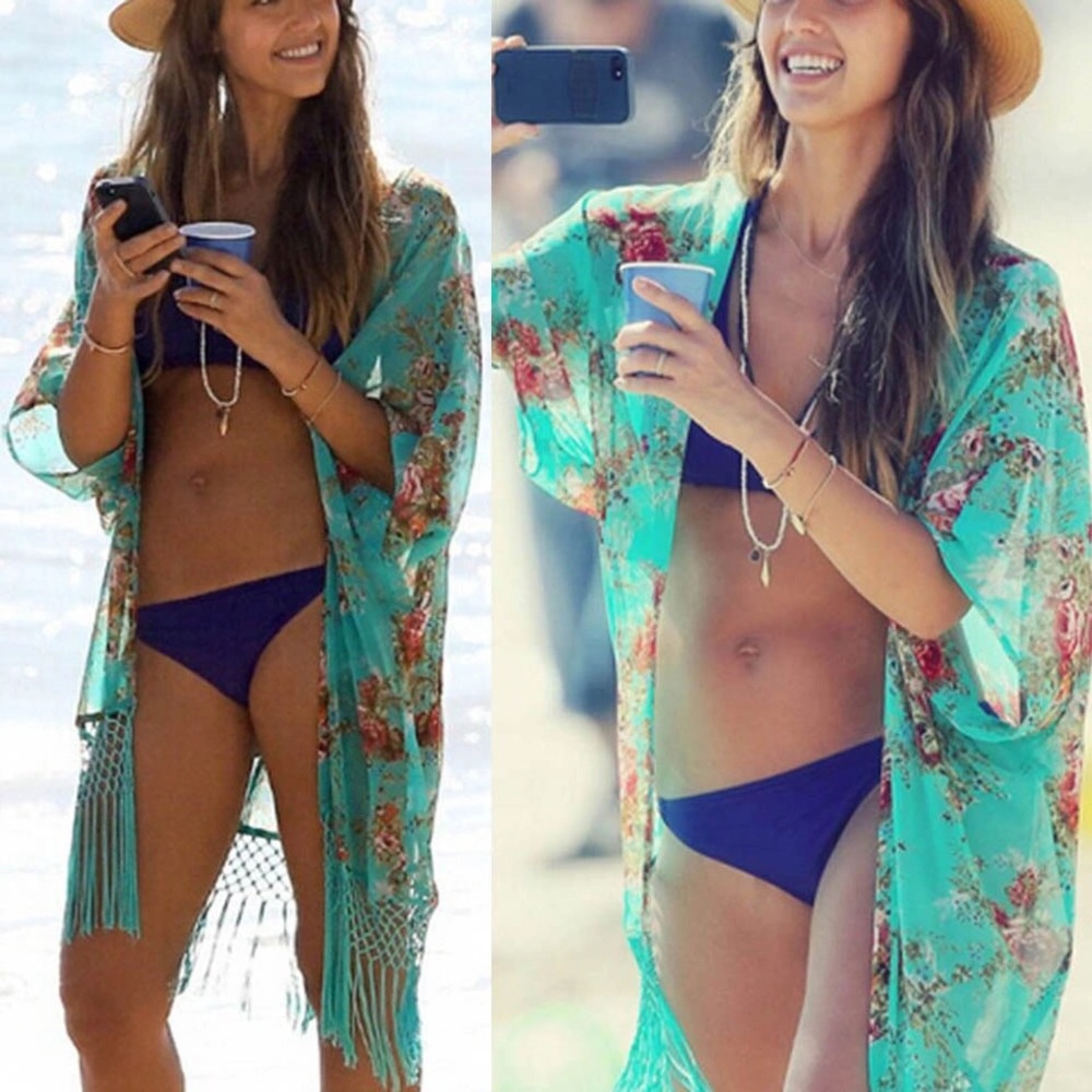Floral Teal Kimono - Picture 2 of 2